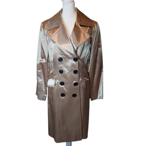 Brandon Thomas gold evening double-breasted trench coat. BNWT size L GORGEOUS!